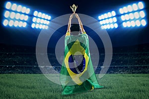 Brazilian player with flag and cup 1