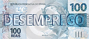 100 brasileno real una palabra desempleo escrito en faro.de económico colapsar,pérdida a resignación 