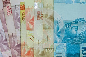 Brazilian real notes, Brazilian money. .Concept of finance