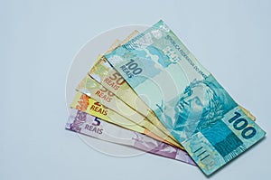 Brazilian real notes, Brazilian money. .Concept of finance