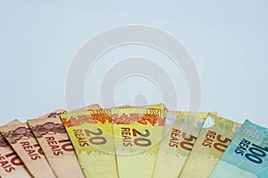 Brazilian real notes, Brazilian money. .Concept of finance