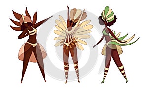 Brazilian Samba Dancers Isolated on White Background Vector Set