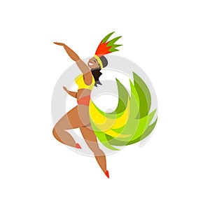 Brazilian samba female dancer in bright carnival costume vector Illustration on a white background