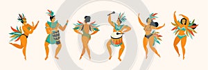 Brazilian samba posters. Carnival in Rio de Janeiro dancers wearing a festival costume is dancing.