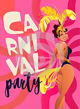 Brazilian samba posters. Carnival in Rio de Janeiro dancers wearing a festival costume is dancing. Vector illustration