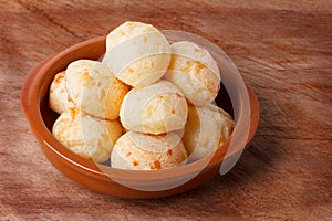 Brazilian snack cheese bread (pao de queijo) in bowl