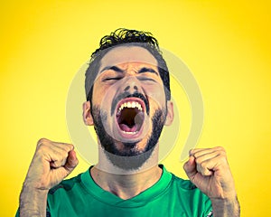 Brazilian soccer football athlete man celebrating.