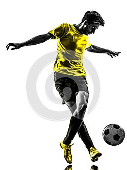 Brazilian soccer football player young man dribbling silhouette