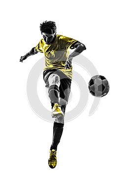 Brazilian soccer football player young man kicking silhouette