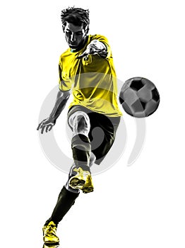 Brazilian soccer football player young man kicking silhouette