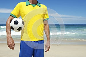 Brazilian Soccer Player Holding Football Brazil Beach