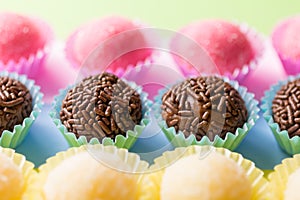 Brigadeiro Beijinho and Bicho de Pe: sweets from Brazil. Child b photo