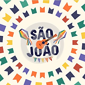 Brazilian Traditional Celebration Festa Junina. Portuguese Brazilian Text saying Hurray Saint John. Festa de Sao Joao