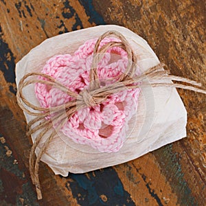 Brazilian wedding sweet bem casado with pink crochet heart (gift) photo