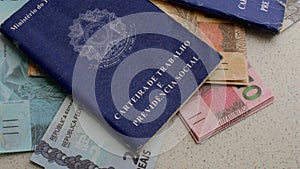 Brazilian Work ID with Brazilian Currency: Showcasing the union of work and prosperity, this image highlights the Brazilian work