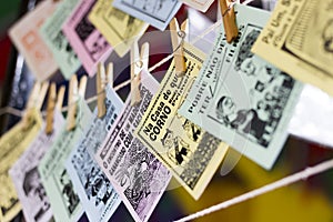 Brazilian cordel literature hang from a piece of string photo