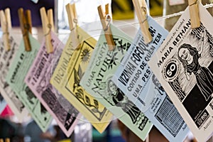 Brazilian cordel literature hang from a piece of string photo