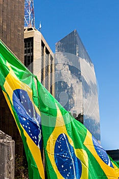 Brazilians flags at Paulista Avenue, in Sao Paulo photo