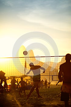 Brazilians Playing Beach Footvolley Rio de Janeiro Brazil Sunset photo