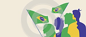 Brazilians silhouettes, copy space template, color vector stock illustration with people with Brazilian flag as country patriots