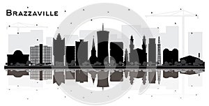 Brazzaville Republic of Congo City Skyline Silhouette with Black Buildings and Reflections Isolated on White