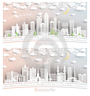 Brazzaville Republic of Congo and Nairobi Kenya City Skyline Set