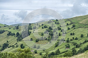 BraÃÂ±a with rustic stone shepherds cabins in the green meadows of the Cantabrian Mountains, Spain