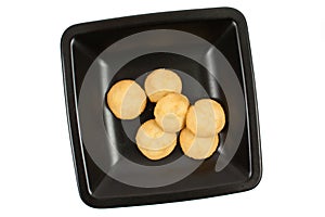 Breackfast rice cookies on a black dish