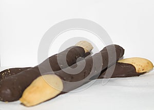 Bread with abundant crunchy chocolate with white background