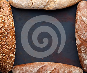 Bread background. Freshly baked assortment of bread.