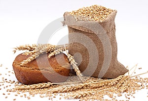 Bread a bag with wheat and ear