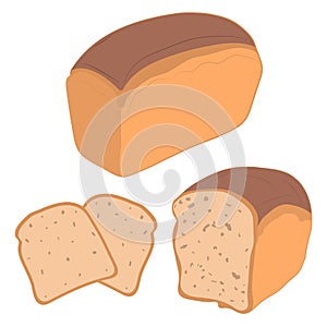 Bread, bakery icon, sliced fresh wheat bread isolated