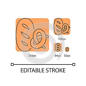 Bread and bakery orange linear icons set
