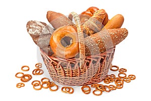 Bread and bakery products in a wicker basket