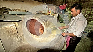 Bread baking in typical bakary in Middle East. Kurdistan, Iraq