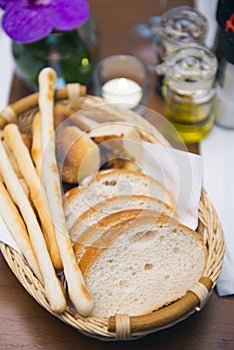 Bread in basket appetizer before dinner