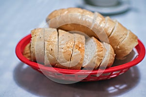 Bread basket with fresh italian bread