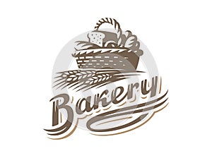 Bread basket logo - vector illustration. Bakery emblem on white background