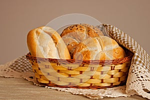 Bread in a basket of raffia photo