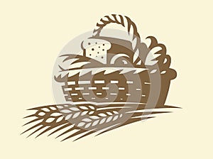 Bread basket - vector illustration. Bakery emblem on white background