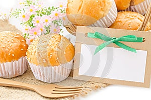 Bread bun and blank paper tag
