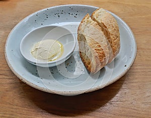 Bread and butter homemade in ceramic plate