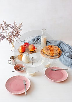 Bread and butter pudding with apples and raisins