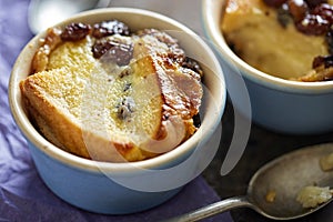 Bread and butter pudding with raisins