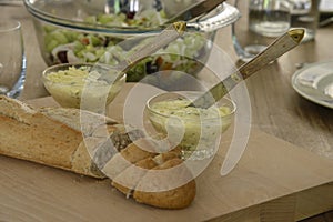 Bread with butter and salad