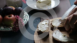 Bread And Butter on wooden table, preparing Breakfast