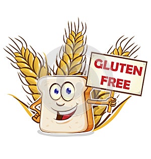 Bread cartoon with gluten free signboard