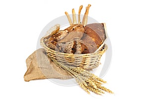 Bread and cereals on white background