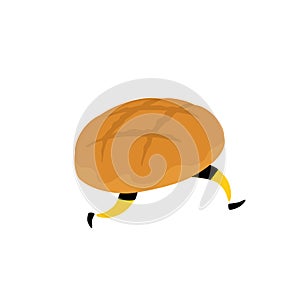 Bread character illustration. Vector. Running crunchy loaf with legs. Icon for the site. Sign, logo for the store. Delivery of fre