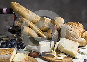 Bread and Cheese with a glass of wine 2